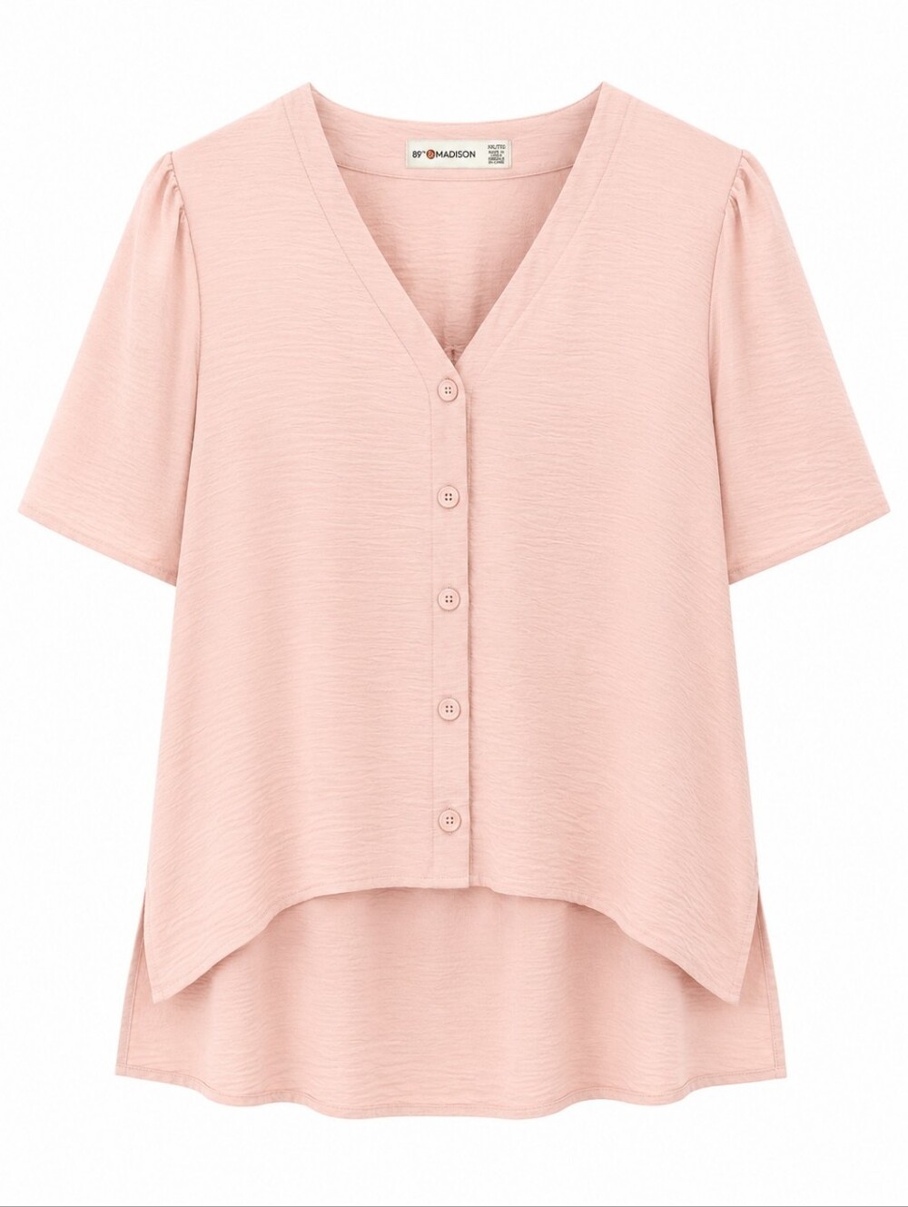 Madison Button-Front V-Neck Top in Light Blush